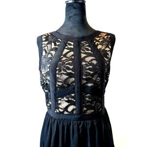 Women's Morgan & Co Maxi Hi Lo Black Dress with Underskirt Size 9/10